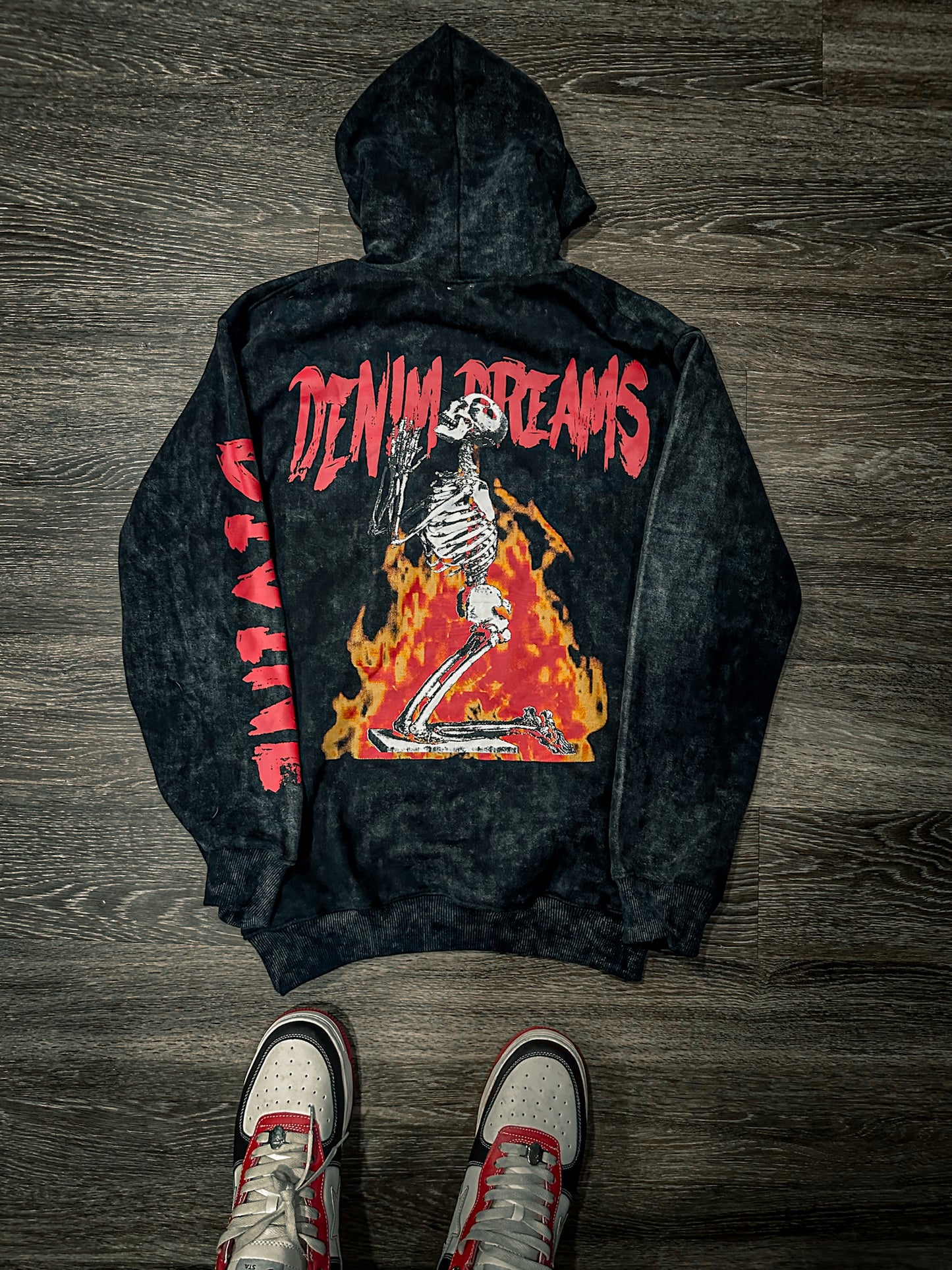 Heavy Weight Black Acid Wash "DIVINE" Hoodie